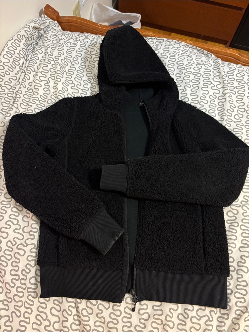 Black Sherpa Zip-Up Hoodie Jacket - Uniqlo